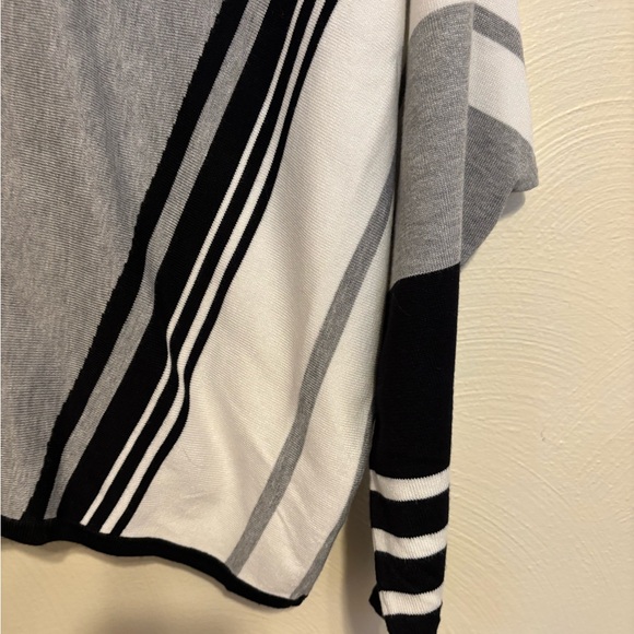 Tahari V-Neck Sweater with Geometric Stripes - Gray, Black, White - Picture 8 of 9